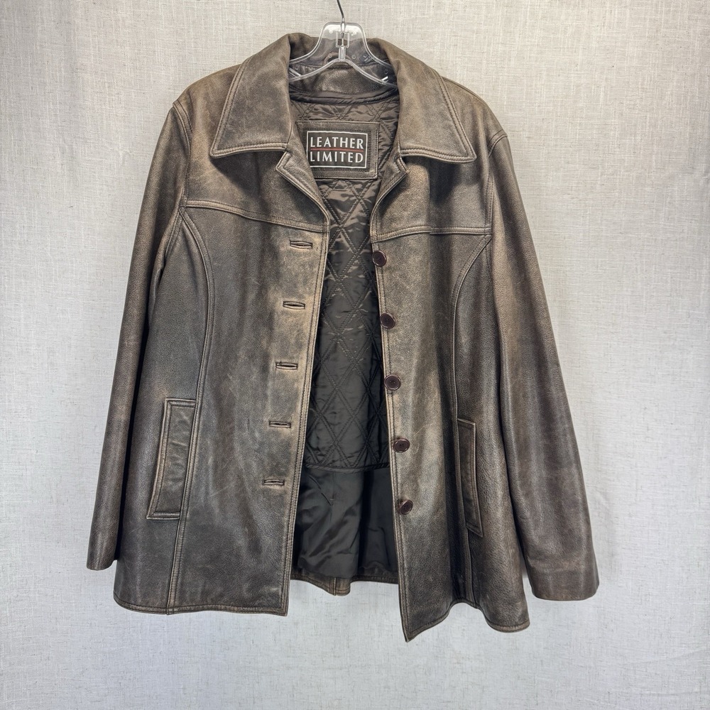 Leather Limited‎ Jacket Mens L Brown Distressed Insulated Car Coat Biker Grunge